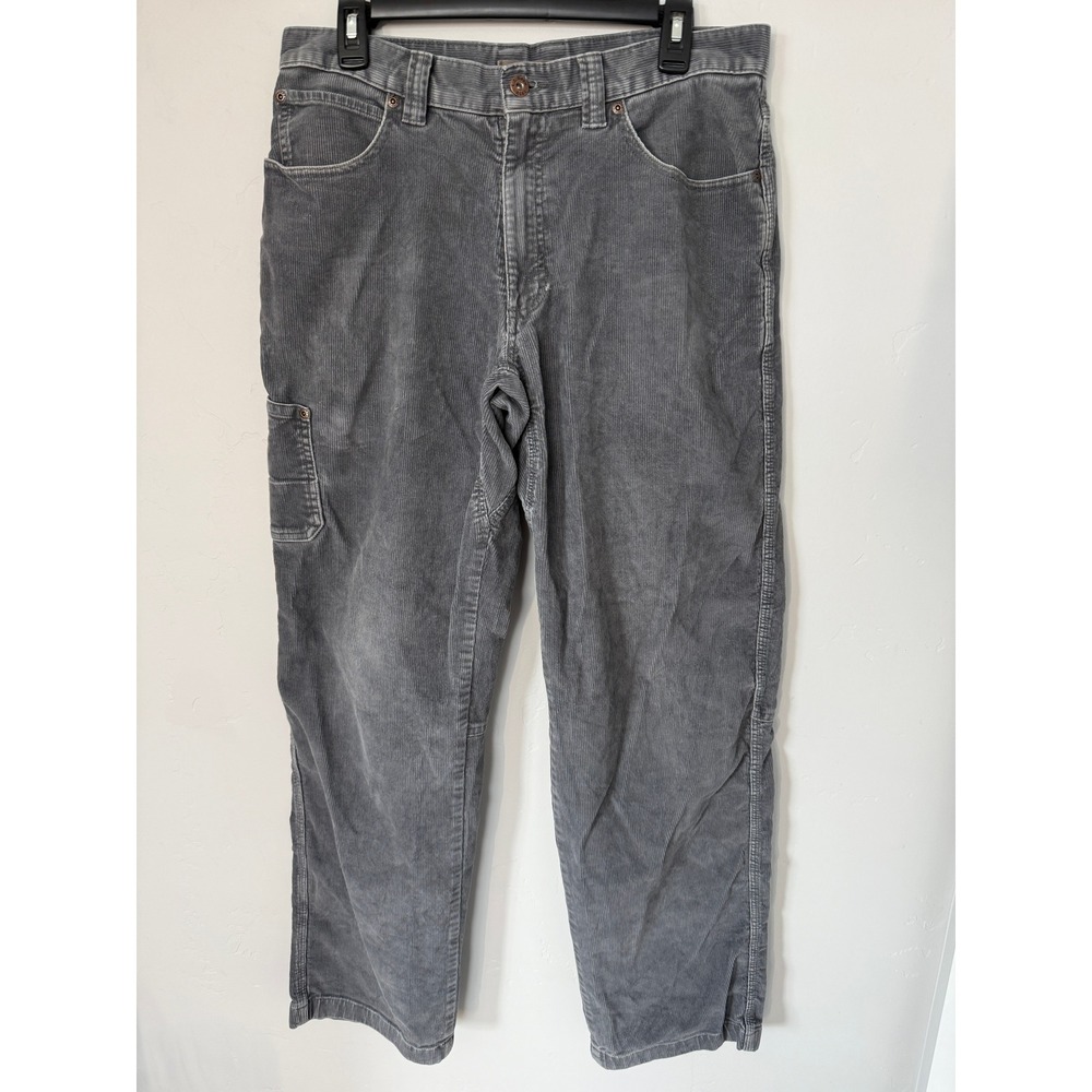 LL Bean Mens Gray Corduroy Utility Carpenter Pants 33x34 259647 Stretch